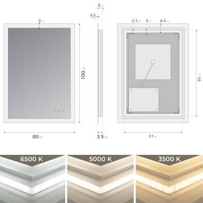 FRAME Miroir lumineux salle de bain LED 3 couleurs + intensité réglable & fonction anti-buée 80 x 100 cm - 291#IZI#4968 - 3701041651103