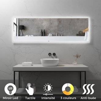 MELLOW Miroir lumineux salle de bain LED 3 couleurs + intensité réglable & fonction anti-buée 60 x 180 cm