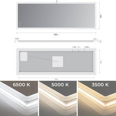 MELLOW Miroir lumineux salle de bain LED 3 couleurs + intensité réglable & fonction anti-buée 60 x 180 cm - 292#IZI#4972 - 3701041651141