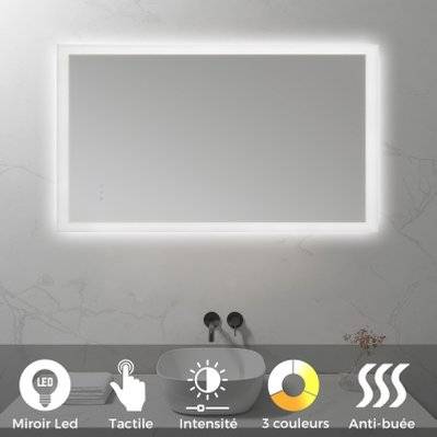 FRAME Miroir lumineux salle de bain LED 3 couleurs + intensité réglable & fonction anti-buée 80 x 120 cm - 291#IZI#4969 - 3701041651110