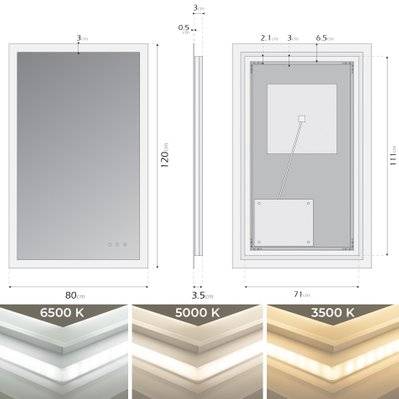 FRAME Miroir lumineux salle de bain LED 3 couleurs + intensité réglable & fonction anti-buée 80 x 120 cm - 291#IZI#4969 - 3701041651110