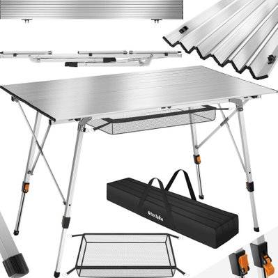 Tectake  Table de camping pliante Bastian en Aluminium, réglable en hauteur - argent - 404984 - 4061173255679