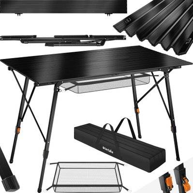 Tectake  Table de camping pliante Bastian en Aluminium, réglable en hauteur - noir - 404985 - 4061173255686