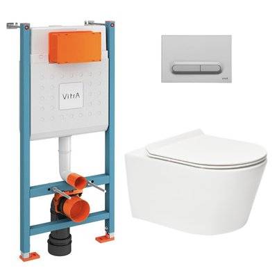 Vitra  Pack WC Bâti-support V-Fix Core + WC sans bride SAT Brevis + Plaque Chrome mat (V-FixBrevis-5) - 8592127183992 - 8592127183992