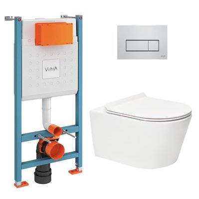 Vitra  Pack WC Bâti-support V-Fix Core + WC sans bride SAT Brevis + Plaque Chrome brillant (V-FixBrevis-8) - 8592127184029 - 8592127184029