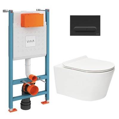 Vitra  Pack WC Bâti-support V-Fix Core + WC sans bride SAT Brevis + Plaque Noir mat (V-FixBrevis-6) - 8592127184005 - 8592127184005