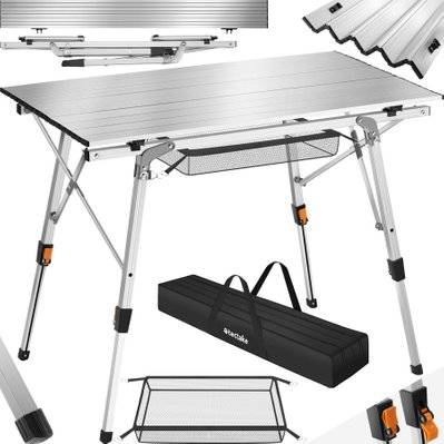 Tectake  Table de camping Tina en aluminium, pliable et réglable en hauteur - argent - 404982 - 4061173255655
