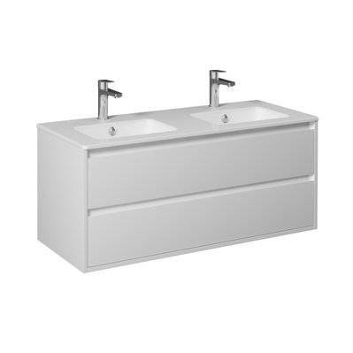 PRO Meuble double vasque 2 tiroirs Blanc laqué largeur 120 cm - 295#IZI#4986 - 3701041651387