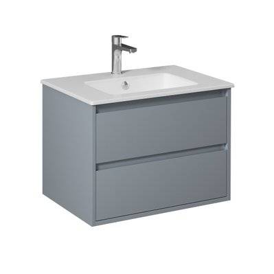PRO Meuble avec simple vasque 2 tiroirs Gris clair laqué largeur 70 cm - 294#IZI#4982 - 3701041651349