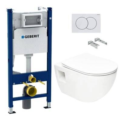 Swiss Aqua Technologies Pack WC Bâti-support Duofix  + WC sans bride SAT + Abattant SoftClose + Plaque Blanche (ProjectGeb3) - 8592127182520 - 8592127182520