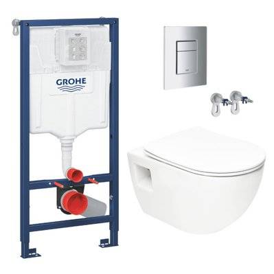 Grohe Pack WC Bâti-support Rapid SL  + WC sans bride SAT + Abattant SoftClose + Plaque Chrome (RapidSL-Project-1) - 8592127182544 - 8592127182544
