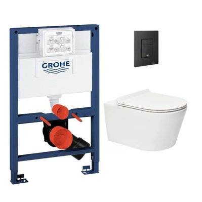 Grohe Pack WC Bâti-support Rapid SL + WC sans bride SAT Brevis + Plaque Noir mat (RapidSL082-Brevis-KF0) - 8592127185965 - 8592127185965