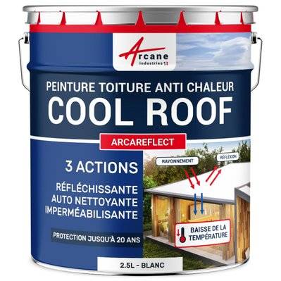Cool Roof - Peinture toiture réfléchissante, anti chaleur, imperméalisante, auto nettoyante : Arcareflect-2.5 L Blanc - 1198_32390 - 3700043494947