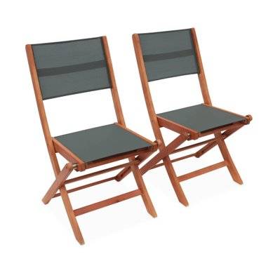 Chaises de jardin en bois et textilène - Almeria savane- 2 chaises pliantes en bois d'Eucalyptus  huilé et textilène - 3760388443390 - 3760388443390