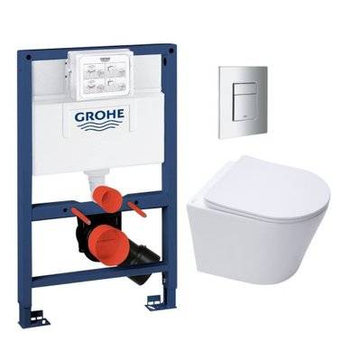 Grohe Pack WC Bâti-support Rapid SL + WC Swiss Aqua Technologies Infinitio sans bride + Plaque Chrome (RapidSL082-Infinitio-1) - 8592127185934 - 8592127185934