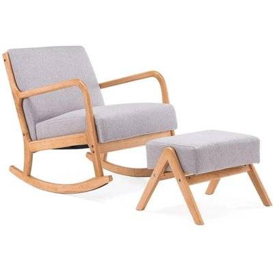 Rocking Chair + pouf scandinave en bois et tissu gris HOLMES - 230901 - 3760285052435