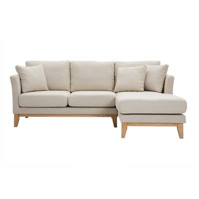 Canapé d'angle droit déhoussable 4 places en tissu beige et bois clair OSLO - L192xP130xH80 - 55422 - 3662275140491