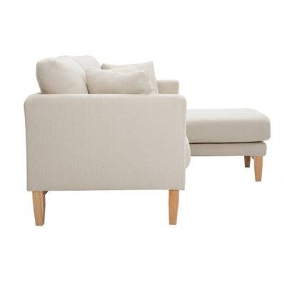 Canapé d'angle droit déhoussable 4 places en tissu beige et bois clair OSLO - L192xP130xA80 - 55422 - 3662275140491