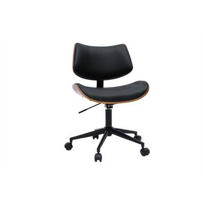 Chaise de bureau à roulettes design noir, bois foncé noyer et métal noir MALMO - - 55448 - 3662275140194
