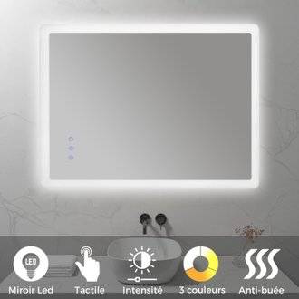 MELLOW Miroir lumineux salle de bain LED 3 couleurs + intensité réglable & fonction anti-buée 80 x 100 cm