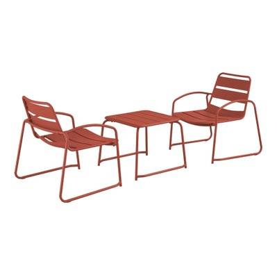 Set de jardin relax terracotta Suzana. 2 chaises 1 table d'appoint en acier - 3760388442706 - 3760388442706