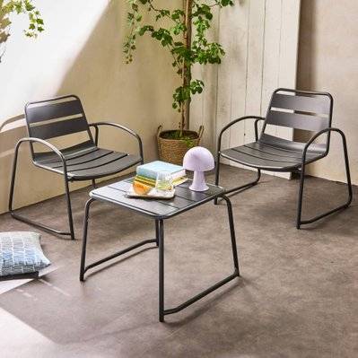 Set de jardin relax anthracite Suzana. 2 chaises 1 table d'appoint en acier - 3760388442317 - 3760388442317