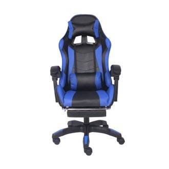 Chaise de gaming massante noire et bleue avec repose pieds ULTIM