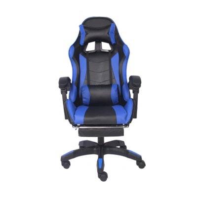 Chaise de gaming massante noire et bleue avec repose pieds ULTIM - 230909 - 3760285052459