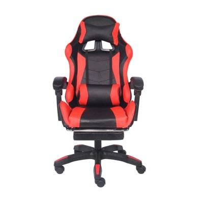 Chaise de gaming massante noire et rouge avec repose pieds ULTIM - 230908 - 3760285052442