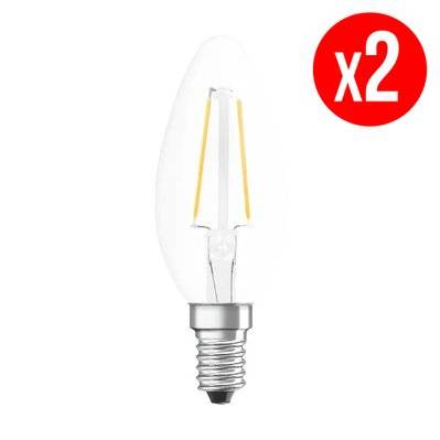 Pack de 2 ampoules LED flammes à filament - E14 - 2,5 W - blanc chaud - 4052899415355 - 4052899415355