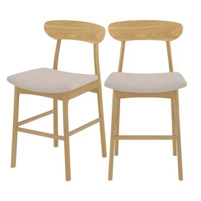 Chaise de bar mi-hauteur Lana en tissu beige et bois 66 cm (lot de 2) - 11378 - 3701324557535