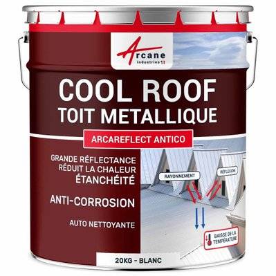 Cool Roof spécial toit métallique, Peinture anti chaleur : Arcareflect Antico-20 kg Blanc - 1218_32917 - 3700043495265