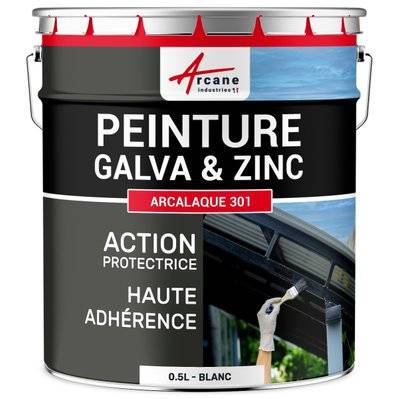 Peinture galva zinc toiture gouttière : Arcalaque 301.-0.5 L Blanc - RAL 9003 - 1183_32441 - 3700043432178