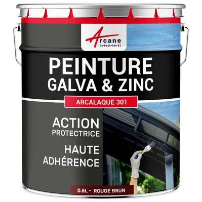 Peinture galva zinc toiture gouttière : Arcalaque 301.-0.5 L Rouge Brun - Ral 3011 - 1183_32921 - 3700043473997