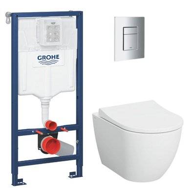 Grohe Pack WC Bâti-support Rapid SL + WC sans bride Vitra S60 + Abattant SoftClose + Plaque chrome (RapidSL-S60-1) - 8592127187518 - 8592127187518