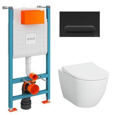 Vitra  V-Fix Core Pack WC bâti-support + WC sans bride Vitra S60 + Abattant SoftClose + Plaque noir mat (V-FixS60-6) - 8592127187532 - 8592127187532