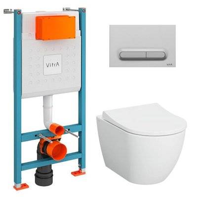 Vitra  V-Fix Core Pack WC bâti-support + WC sans bride Vitra S60 + Abattant SoftClose + Plaque chrome mat (V-FixS60-5) - 8592127187525 - 8592127187525