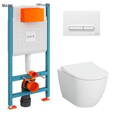Vitra  V-Fix Core Pack WC bâti-support + WC sans bride Vitra S60 + Abattant SoftClose + Plaque blanc (V-FixS60-4) - 8592127187457 - 8592127187457