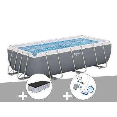 Kit piscine tubulaire Bestway Power Steel rectangulaire 4,04 x 2,01 x 1,00 m + Bâche de protection + Kit d'entretien - 44508 - 3665872046302