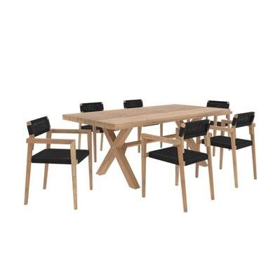 Ensemble table et chaises de jardin Suri 6 personnes en bois de teck - 11052 - 3701324555487