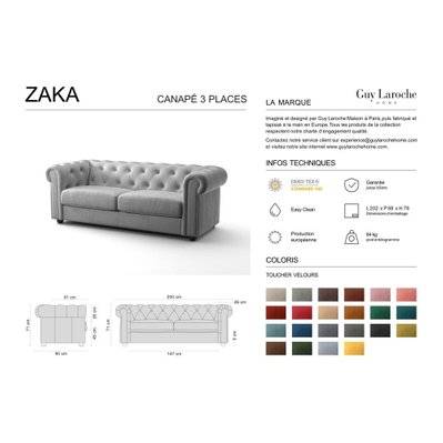 Canapé 3 places ZAKA - tissu toucher velours - noir - ts-17-3 - 5903030242691