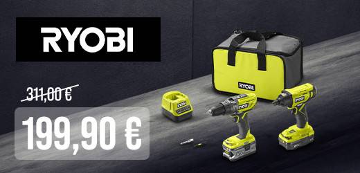PACK 2 MACHINES RYOBI ONE+ 18V + BATTERIES ET CHARGEURS